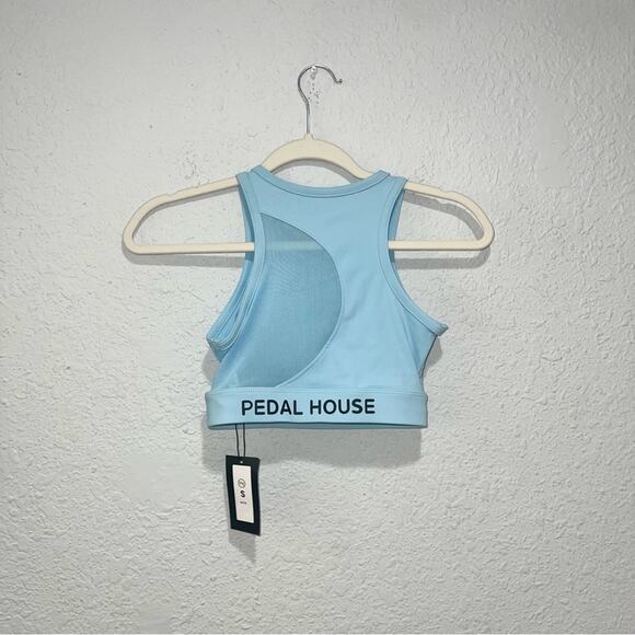 Pedal House New York High Neck Mesh Detail Sports Bra in Baby Blue Small NEW - Picture 2 of 5